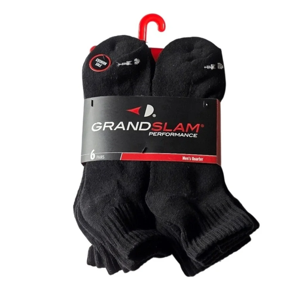 Grand‎ Slam Performance/Men's Quarter Black Socks/6 Pack/Size 7-12